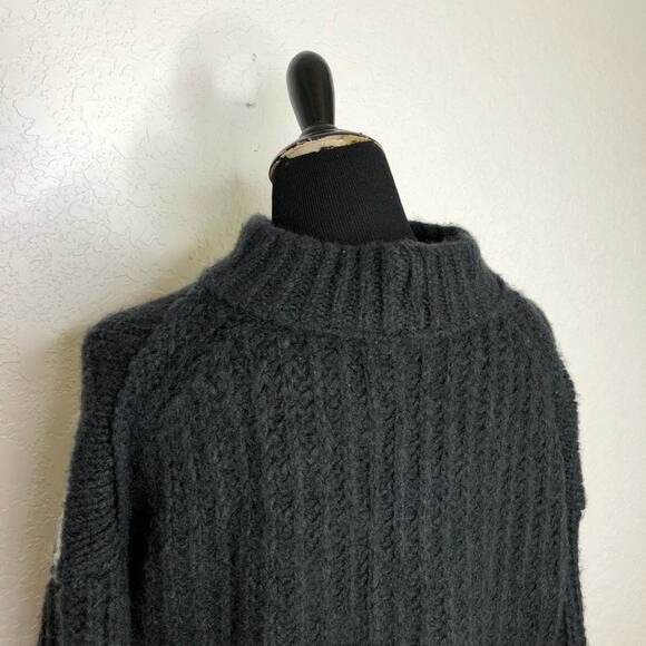 Free People Alpine black white gray wool alpaca cropped sweater size Small NWT - Picture 12 of 16